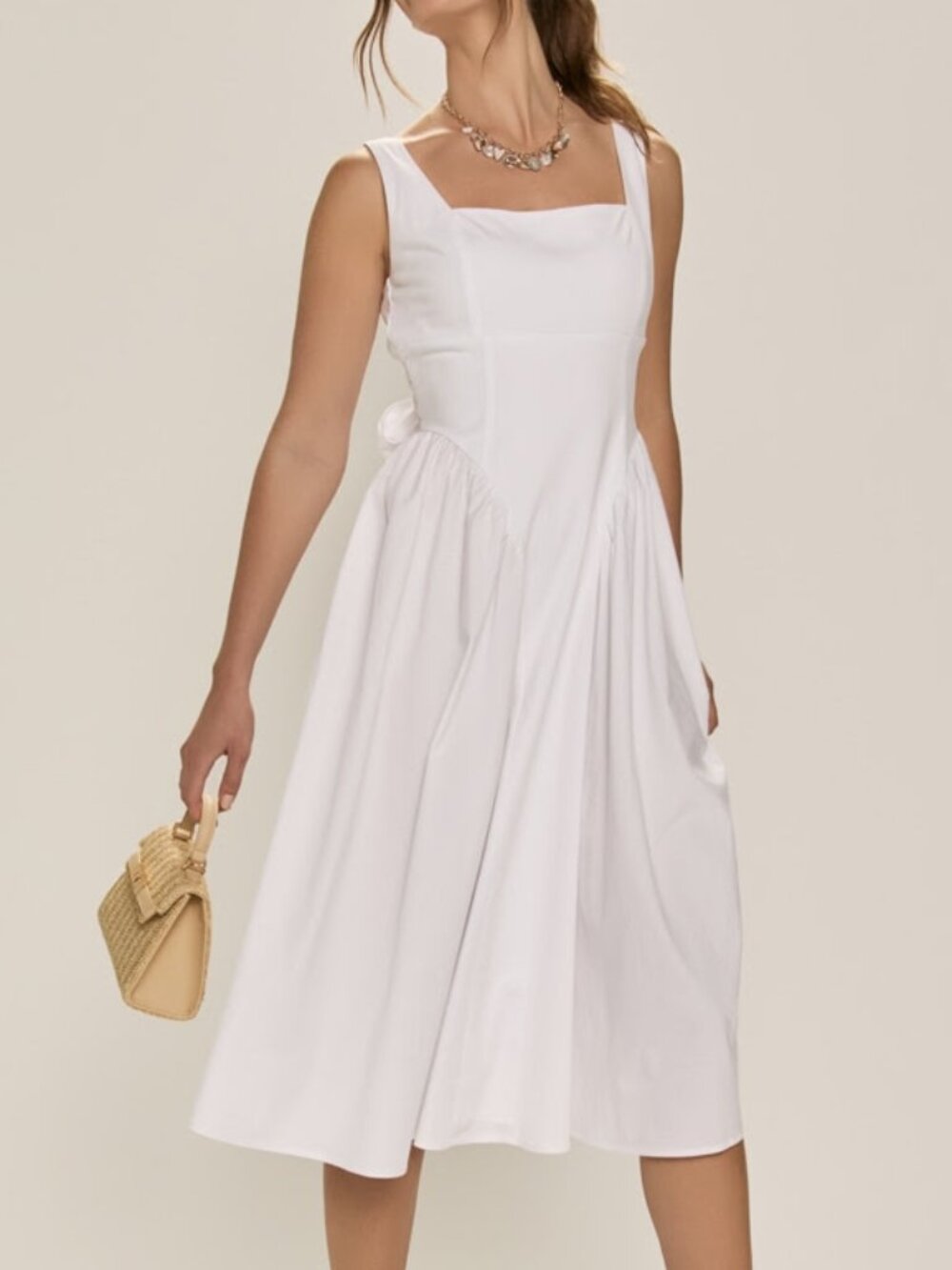 Vicky Drop Waist Bow Back Midi Dress | White